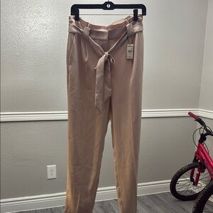 Stylish Tan High-Waisted Pants with Belt
